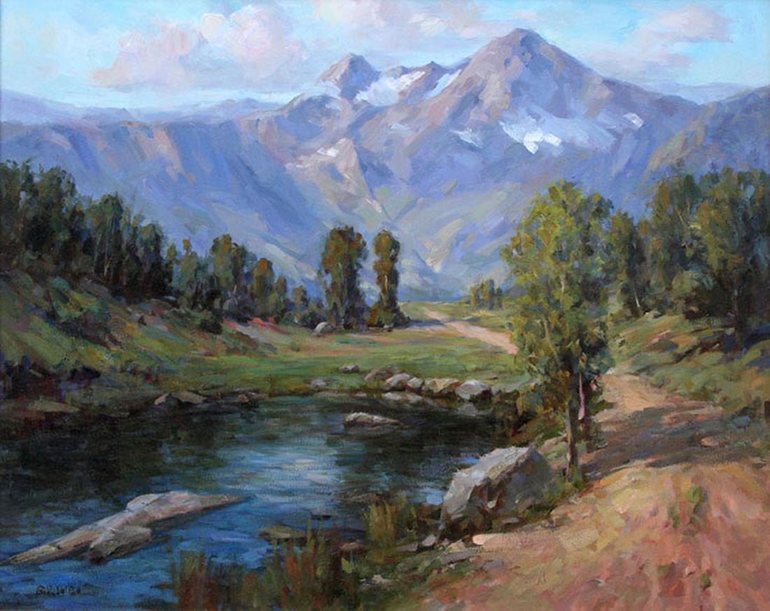 Oil painting for sale titled High Sierra Mountain Trail by the artist Bi Wei Liang Tronolone