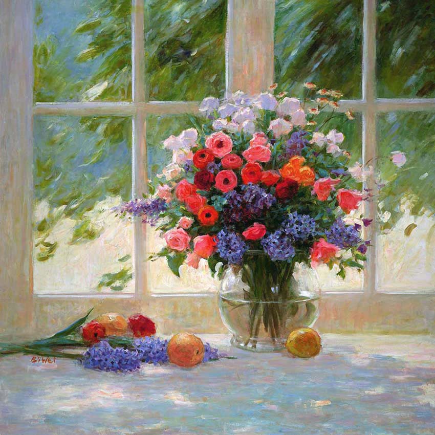 Canvas print, painting titled Bouquet by the Window by the artist Bi Wei Liang Tronolone