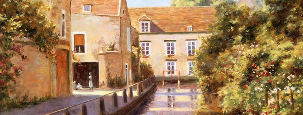 Canvas print of the oil painting Cablis Canal art for sale by the artist Bi Wei Liang 