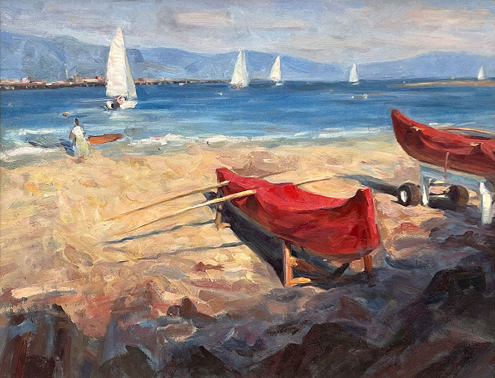Oil painting for sale titled Santa Barbara Harbor by the artist Bi Wei Liang Tronolone