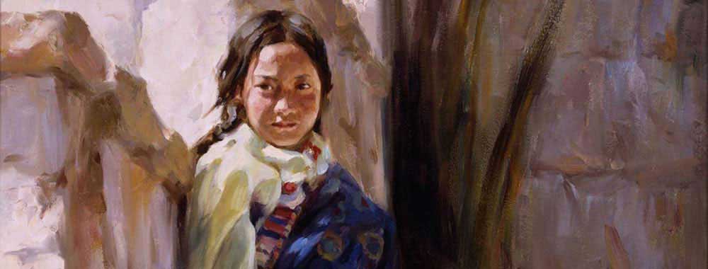 Canvas print of the oil painting of Tibetean-Girl art for sale by the artist Bi Wei Liang 