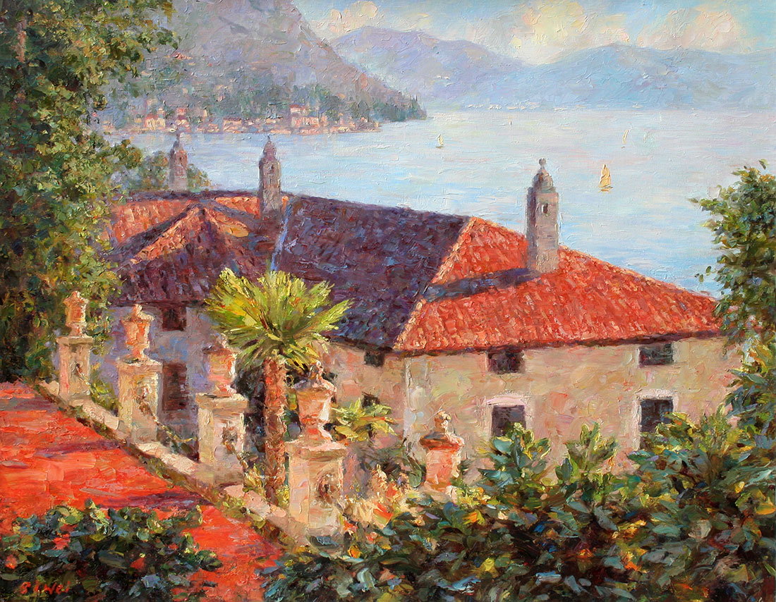 Oil painting for sale titled  Villa Monastero in Varenna, Italy by the artist Bi Wei Liang Tronolone