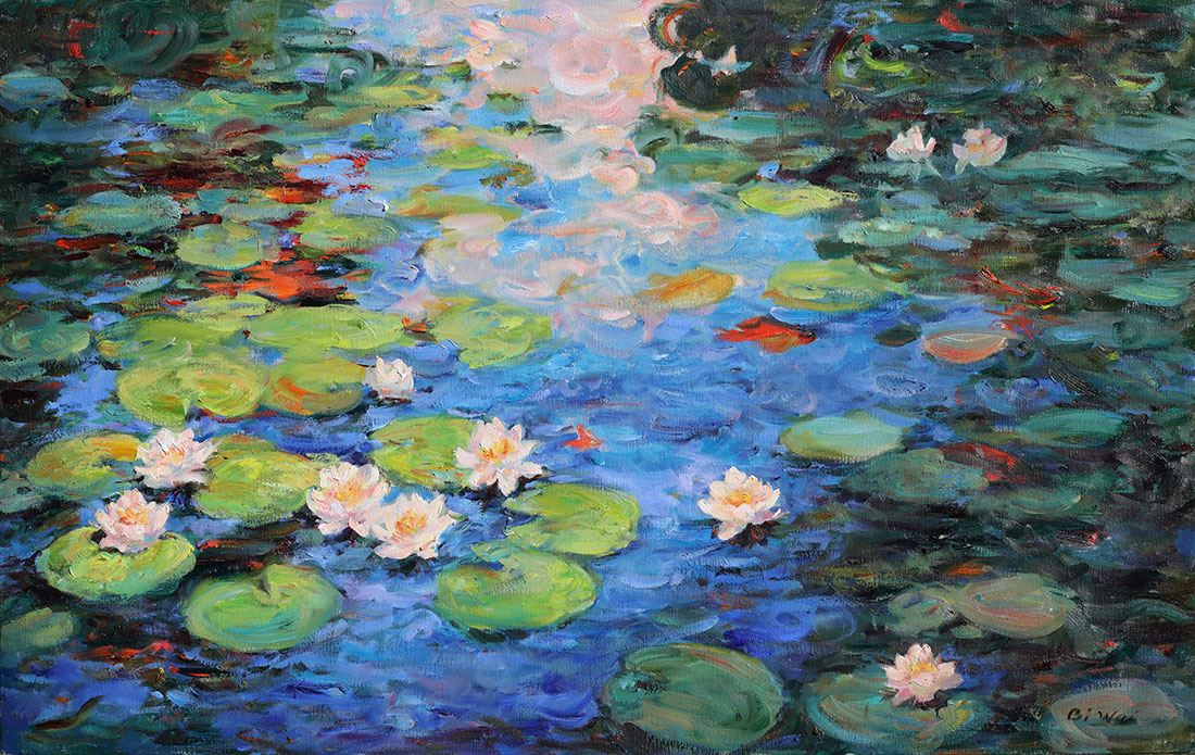 Oil painting for sale titled Water Lilies by the artist Bi Wei Liang Tronolone