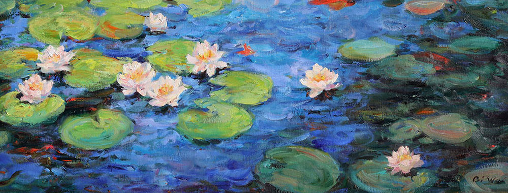 Canvas print of the oil painting Boston Garden Swan Boats art for sale by the artist Bi Wei Liang 