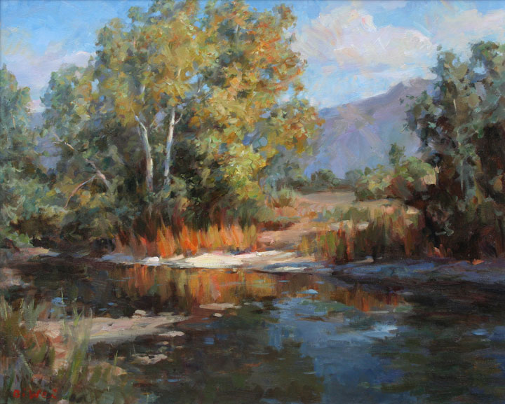 Oil painting for sale titled California Sycamore Trees by the artist Bi Wei Liang Tronolone