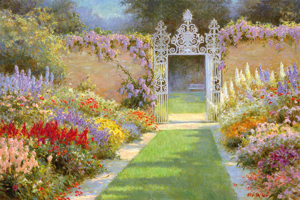 Oil painting for sale titled  Victorian Garden Gate by the artist Bi Wei Liang Tronolone