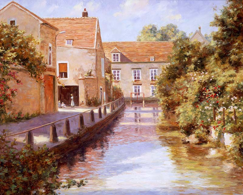 Canvas print, painting titled Cablis Canal by the artist Bi Wei Liang Tronolone