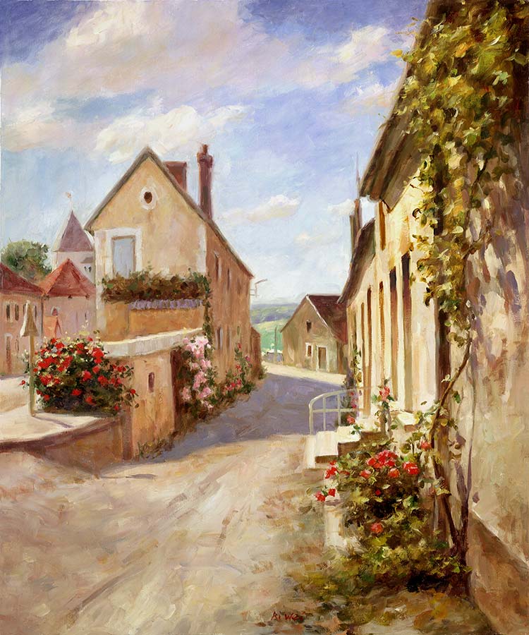 Canvas print, painting titled Chablis Village by the artist Bi Wei Liang Tronolone