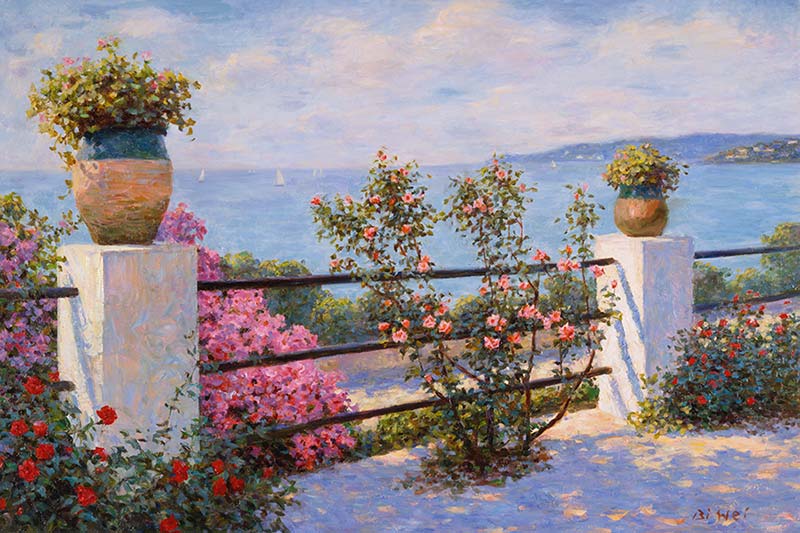 Canvas print, painting titled Le Lavandou France by the artist Bi Wei Liang Tronolone