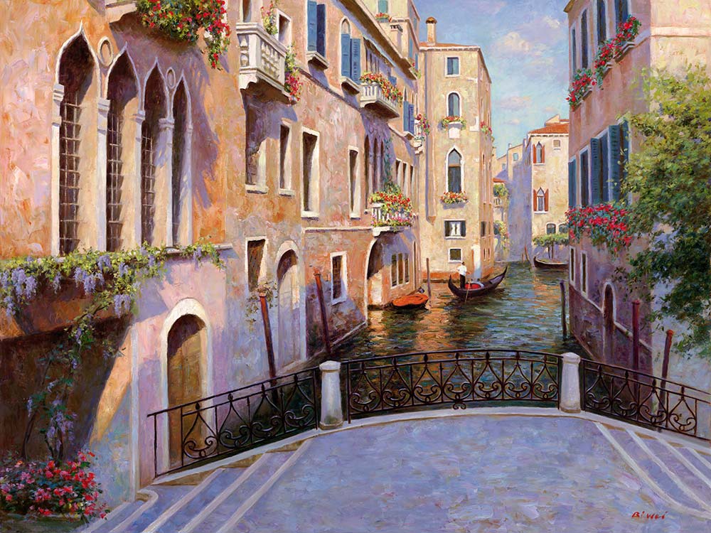 Canvas print, painting titled Romantic Bridge by the artist Bi Wei Liang Tronolone