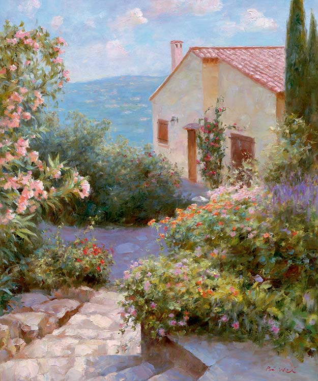 Canvas print, painting titled Villa Garden by the artist Bi Wei Liang Tronolone
