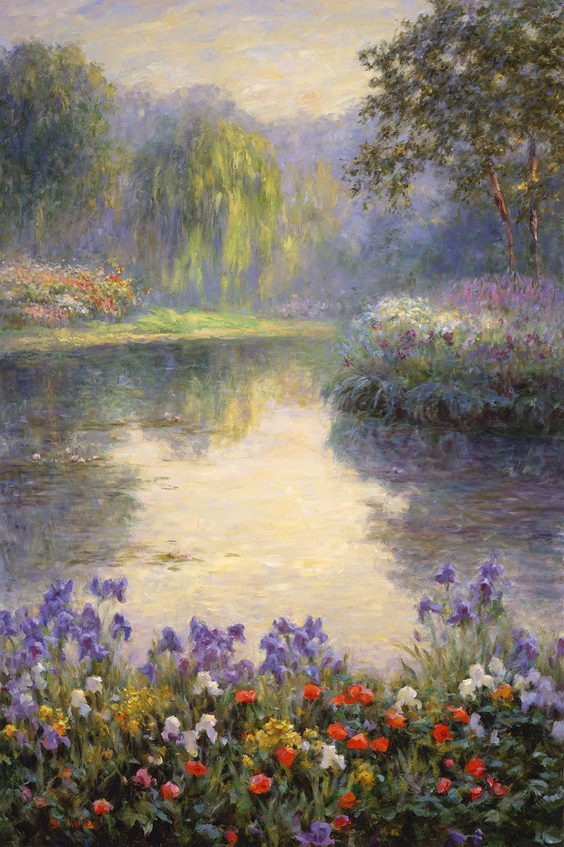 Poster Print, painting titled Morning by the Pond by the artist Bi Wei Liang Tronolone